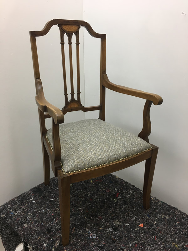Vintage wooden dining chair, reupholstered seat
