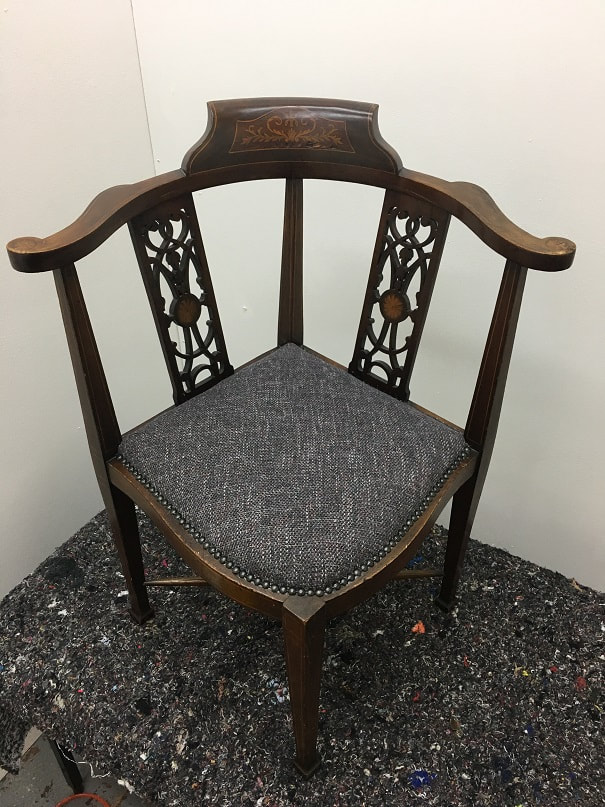 Vintage wooden dining chair, reupholstered seat