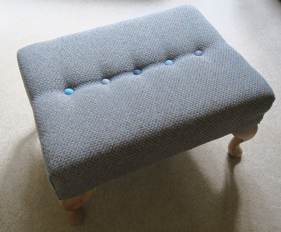 Freda, the small footstool, with 6 hand made shallow buttons & 6